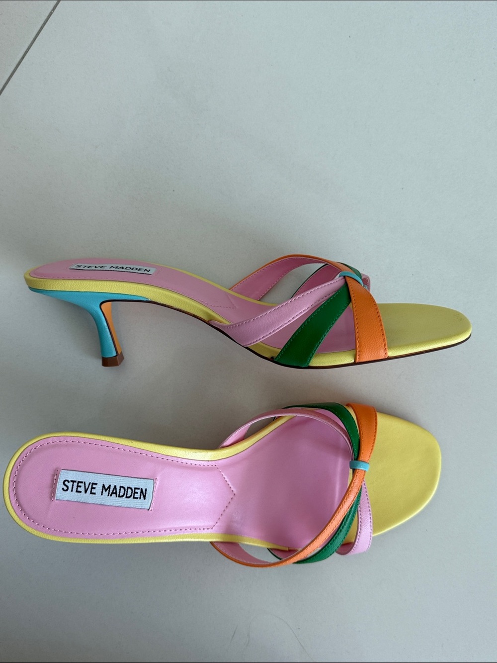 Steve Madden Pink Yellow Orange Green Multicolor Strappy Kitten Heels
